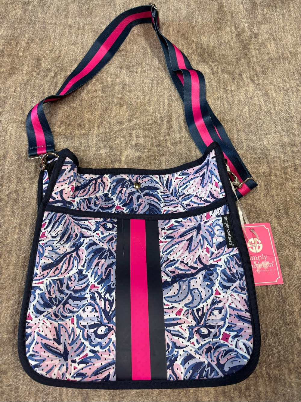Simply Southern Navy & Pink Printed Crossbody Bag